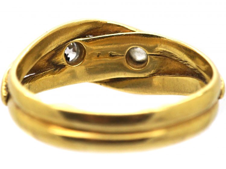 Edwardian 18ct Gold Double Snake Ring set with Diamonds