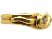 Edwardian 18ct Gold Double Snake Ring set with Diamonds