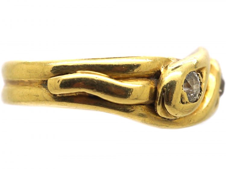 Edwardian 18ct Gold Double Snake Ring set with Diamonds