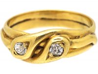 Edwardian 18ct Gold Double Snake Ring set with Diamonds