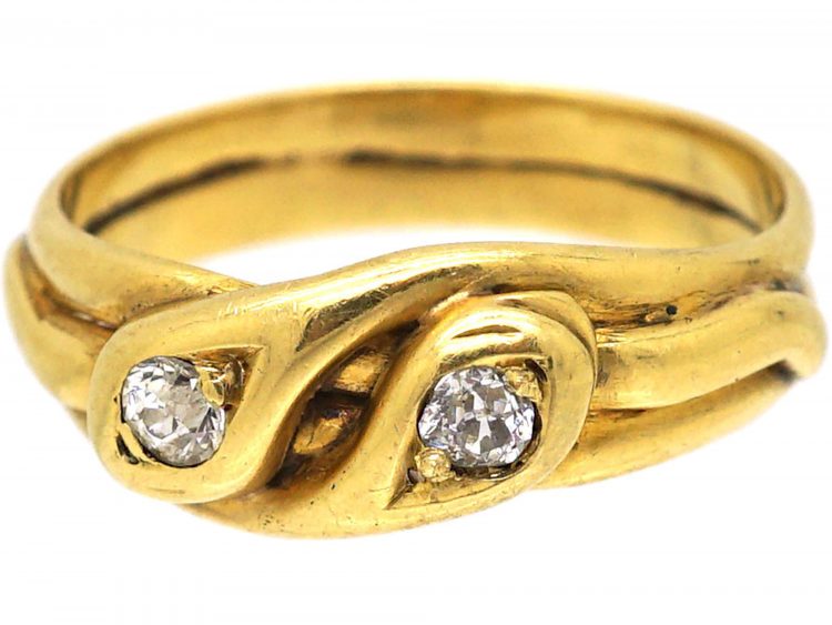 Edwardian 18ct Gold Double Snake Ring set with Diamonds