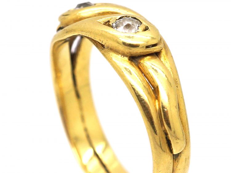 Edwardian 18ct Gold Double Snake Ring set with Diamonds