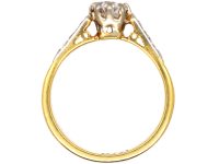 Early 20th Century 18ct Gold & Platinum, Diamond Solitaire Ring with Diamond set Shoulders