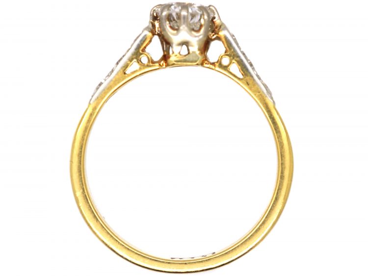 Early 20th Century 18ct Gold & Platinum, Diamond Solitaire Ring with Diamond set Shoulders