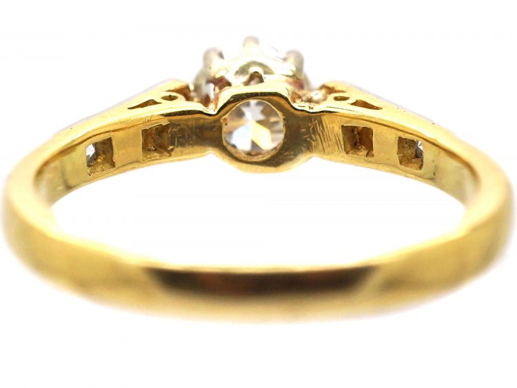 Early 20th Century 18ct Gold & Platinum, Diamond Solitaire Ring with Diamond set Shoulders
