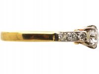 Early 20th Century 18ct Gold & Platinum, Diamond Solitaire Ring with Diamond set Shoulders
