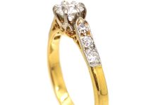 Early 20th Century 18ct Gold & Platinum, Diamond Solitaire Ring with Diamond set Shoulders