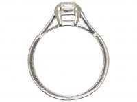 Art Deco Platinum Ring set with an Asscher Cut Diamond with Diamond set Shoulders