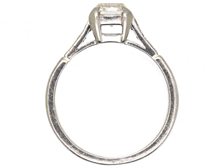 Art Deco Platinum Ring set with an Asscher Cut Diamond with Diamond set Shoulders