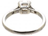 Art Deco Platinum Ring set with an Asscher Cut Diamond with Diamond set Shoulders