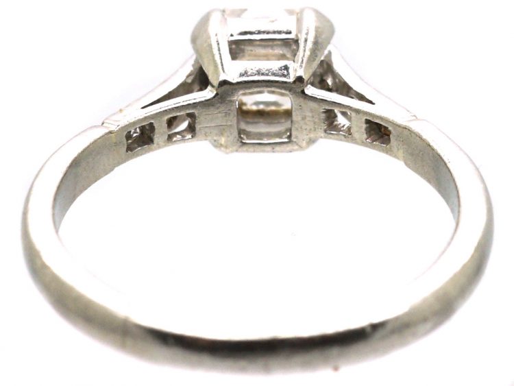 Art Deco Platinum Ring set with an Asscher Cut Diamond with Diamond set Shoulders