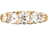 Victorian 18ct Gold, Five Stone Diamond Carved Half Hoop Ring