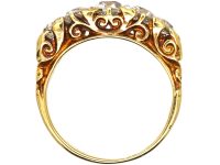 Victorian 18ct Gold, Five Stone Diamond Carved Half Hoop Ring