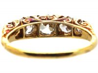 Victorian 18ct Gold, Five Stone Diamond Carved Half Hoop Ring
