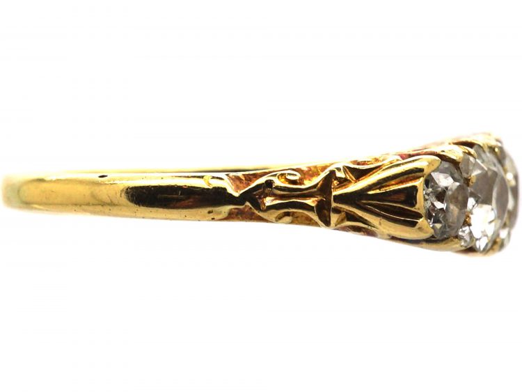 Victorian 18ct Gold, Five Stone Diamond Carved Half Hoop Ring