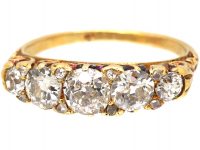 Victorian 18ct Gold, Five Stone Diamond Carved Half Hoop Ring