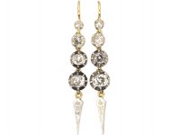 Victorian Gold & Silver Old Mine Cut Diamond Drop Earrings Victorian Gold & Silver Old Mine Cut Diamond Drop Earrings