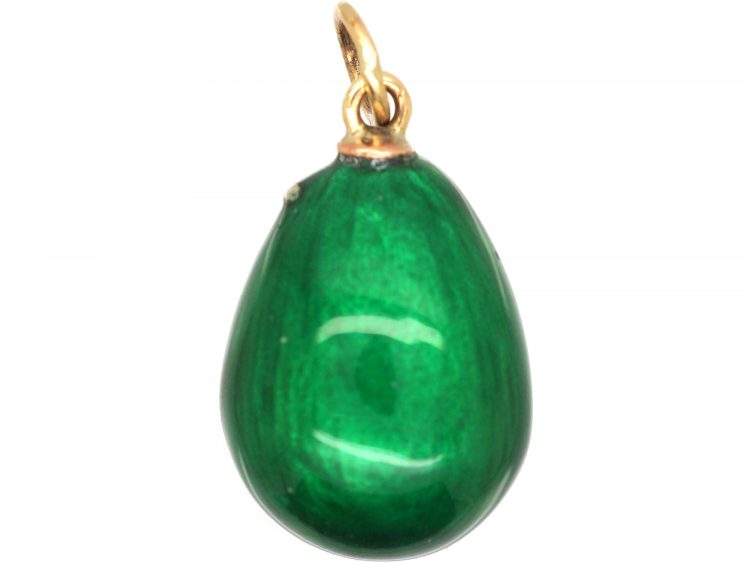 Edwardian Green Enamel Egg Pendant set with Two Rose Diamonds