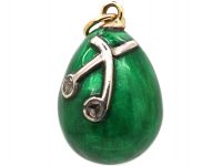 Edwardian Green Enamel Egg Pendant set with Two Rose Diamonds