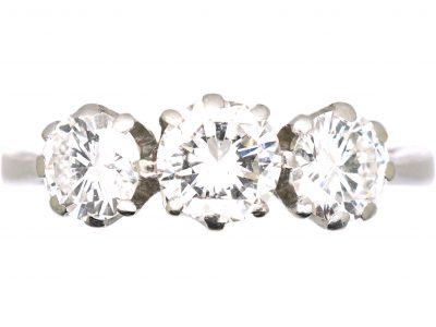Early 20th Century Platinum, Three Stone Diamond Ring