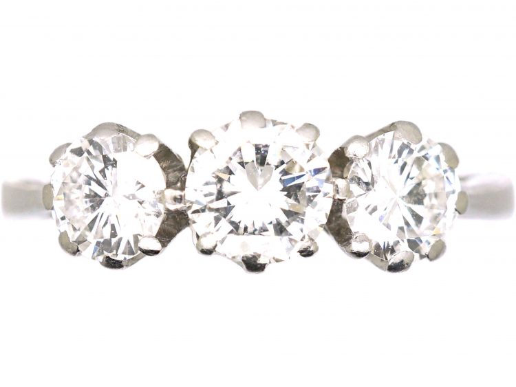 Early 20th Century Platinum, Three Stone Diamond Ring