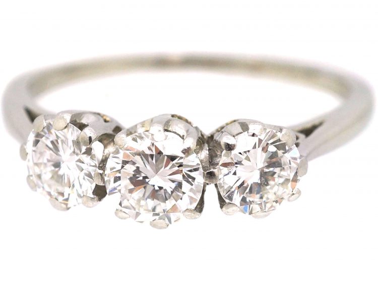 Early 20th Century Platinum, Three Stone Diamond Ring