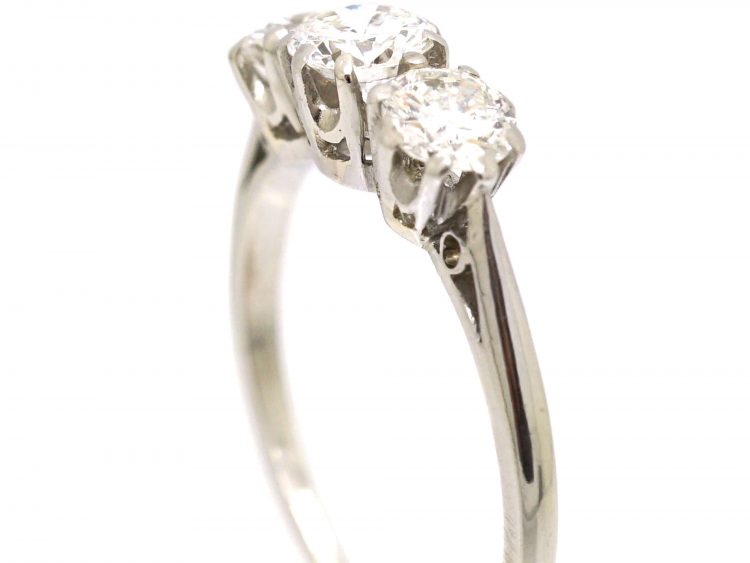 Early 20th Century Platinum, Three Stone Diamond Ring