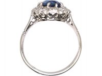French Early 20th Century Platinum, Sapphire & Diamond Oval Cluster Ring
