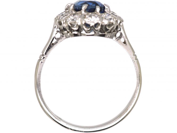 French Early 20th Century Platinum, Sapphire & Diamond Oval Cluster Ring