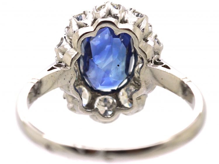 French Early 20th Century Platinum, Sapphire & Diamond Oval Cluster Ring