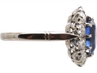 French Early 20th Century Platinum, Sapphire & Diamond Oval Cluster Ring