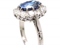 French Early 20th Century Platinum, Sapphire & Diamond Oval Cluster Ring