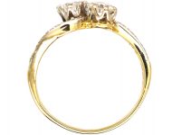 Edwardian 18ct Gold & Platinum, Two Stone Diamond Crossover Ring with Diamond set Shoulders