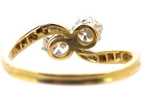 Edwardian 18ct Gold & Platinum, Two Stone Diamond Crossover Ring with Diamond set Shoulders