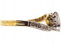 Edwardian 18ct Gold & Platinum, Two Stone Diamond Crossover Ring with Diamond set Shoulders