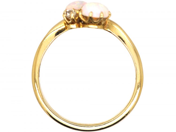 Edwardian 18ct Gold Crossover Ring set with Opals & Diamonds by Alabaster & Wilson