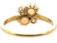 Edwardian 18ct Gold Crossover Ring set with Opals & Diamonds by Alabaster & Wilson