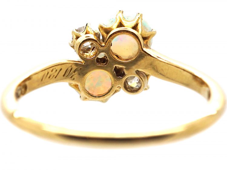 Edwardian 18ct Gold Crossover Ring set with Opals & Diamonds by Alabaster & Wilson