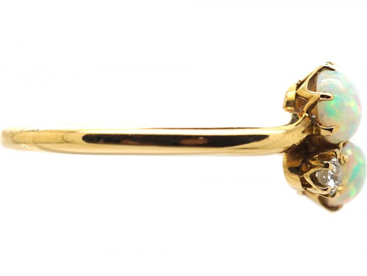 Edwardian 18ct Gold Crossover Ring set with Opals & Diamonds by Alabaster & Wilson