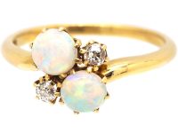 Edwardian 18ct Gold Crossover Ring set with Opals & Diamonds by Alabaster & Wilson