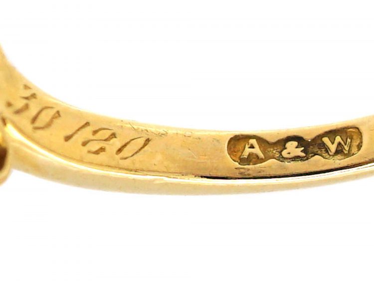 Edwardian 18ct Gold Crossover Ring set with Opals & Diamonds by Alabaster & Wilson