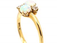 Edwardian 18ct Gold Crossover Ring set with Opals & Diamonds by Alabaster & Wilson