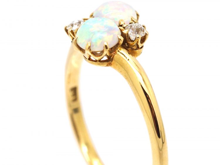 Edwardian 18ct Gold Crossover Ring set with Opals & Diamonds by Alabaster & Wilson