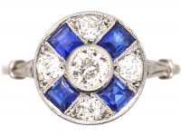 Early 20th Century French Platinum, Sapphire & Diamond Wheel Cluster Ring