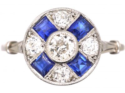 Early 20th Century French Platinum, Sapphire & Diamond Wheel Cluster Ring