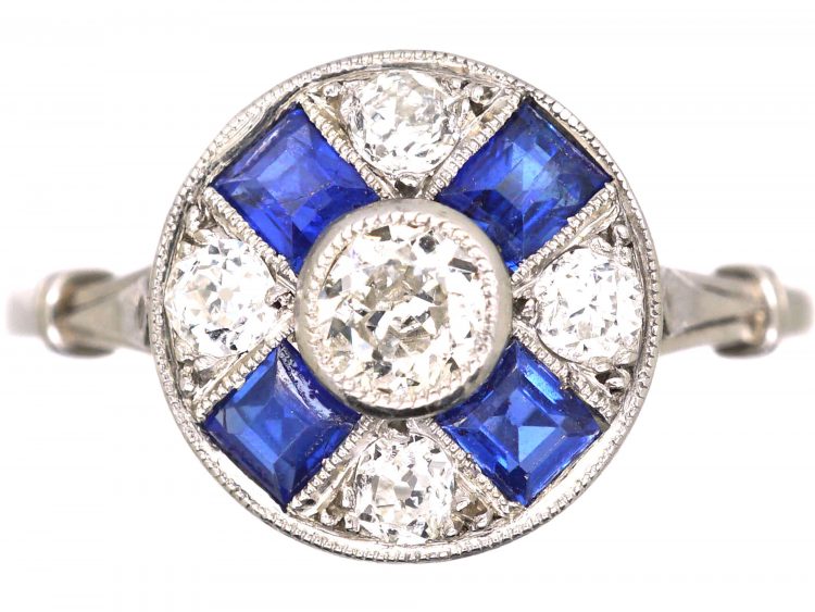 Early 20th Century French Platinum, Sapphire & Diamond Wheel Cluster Ring