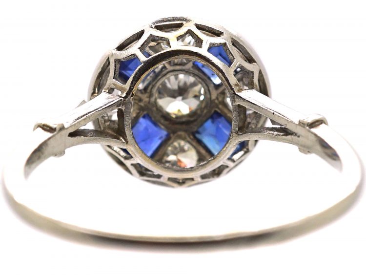 Early 20th Century French Platinum, Sapphire & Diamond Wheel Cluster Ring
