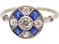 Early 20th Century French Platinum, Sapphire & Diamond Wheel Cluster Ring