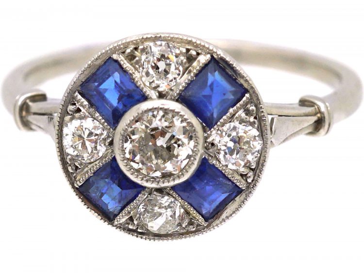 Early 20th Century French Platinum, Sapphire & Diamond Wheel Cluster Ring
