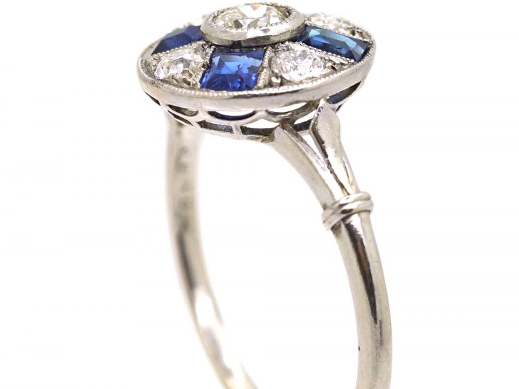 Early 20th Century French Platinum, Sapphire & Diamond Wheel Cluster Ring